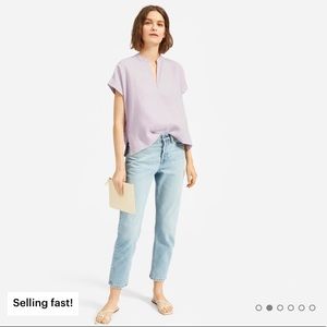 The Linen Split-Neck Top in Lavender
